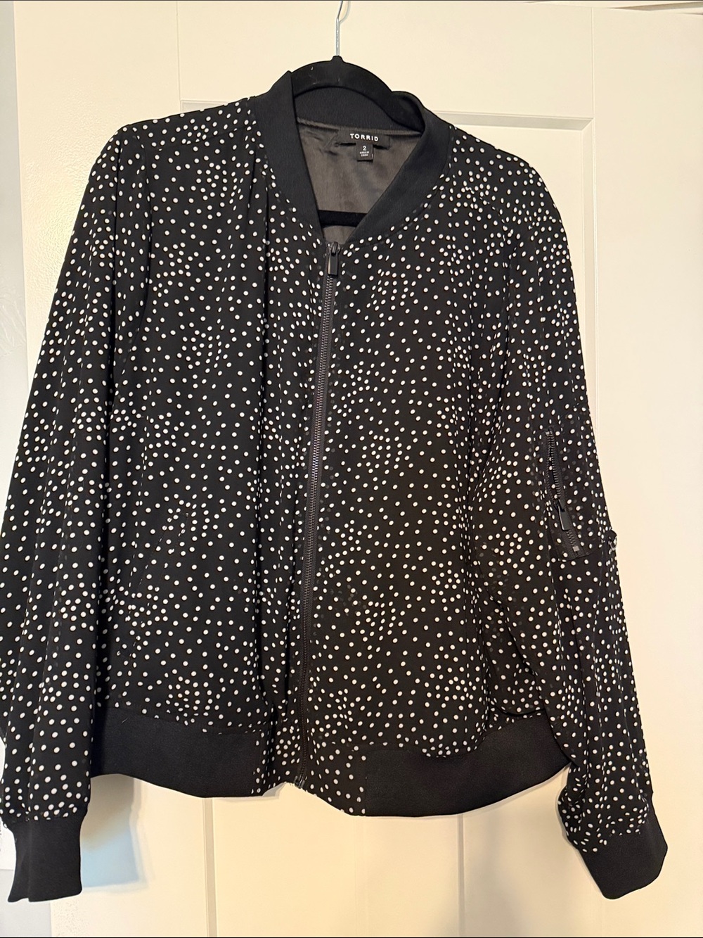 torrid Black Bomber Jacket with White Dot Print